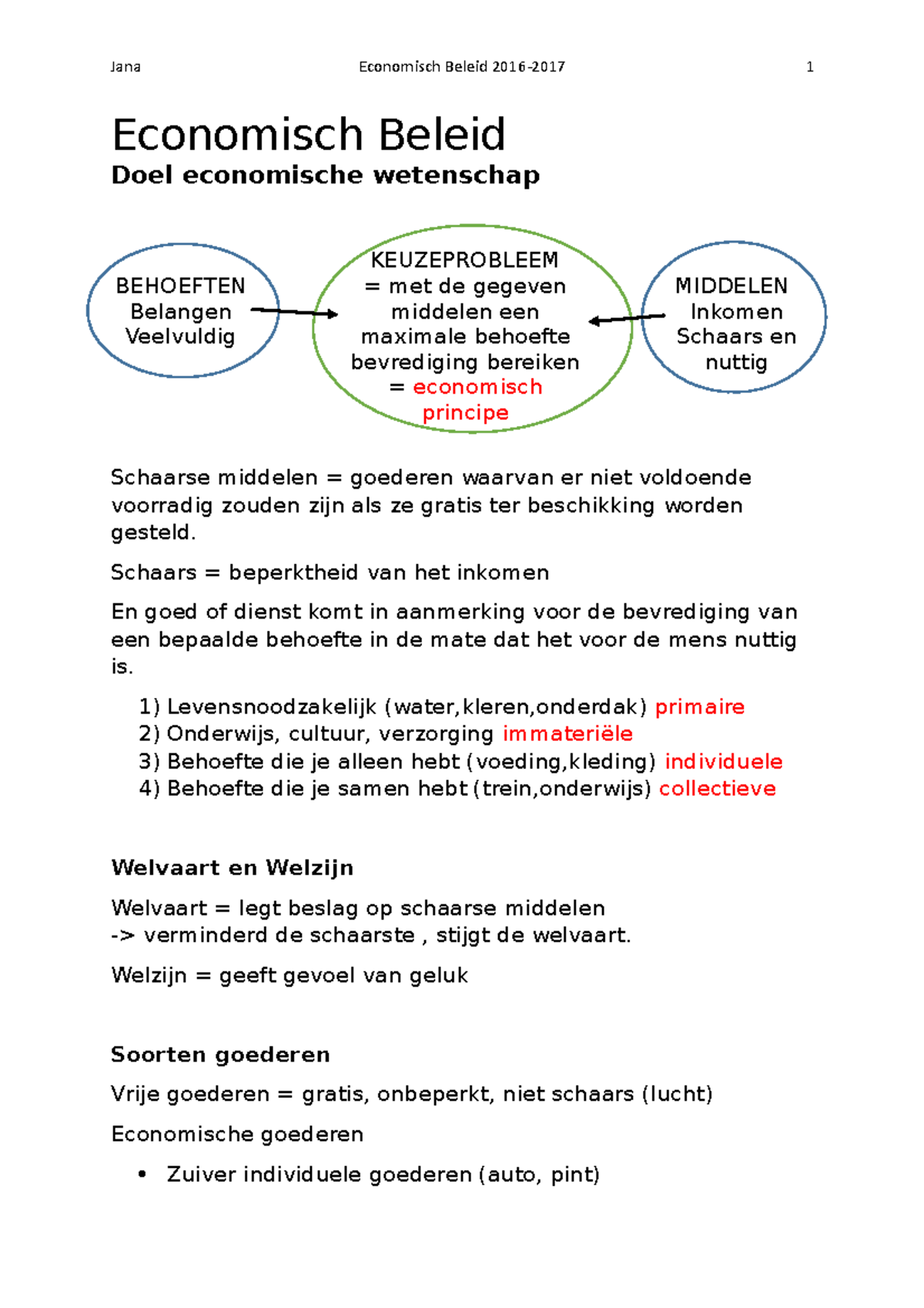 Economisch Beleid Samenvatting - Economisch Beleid Doel Economische ...