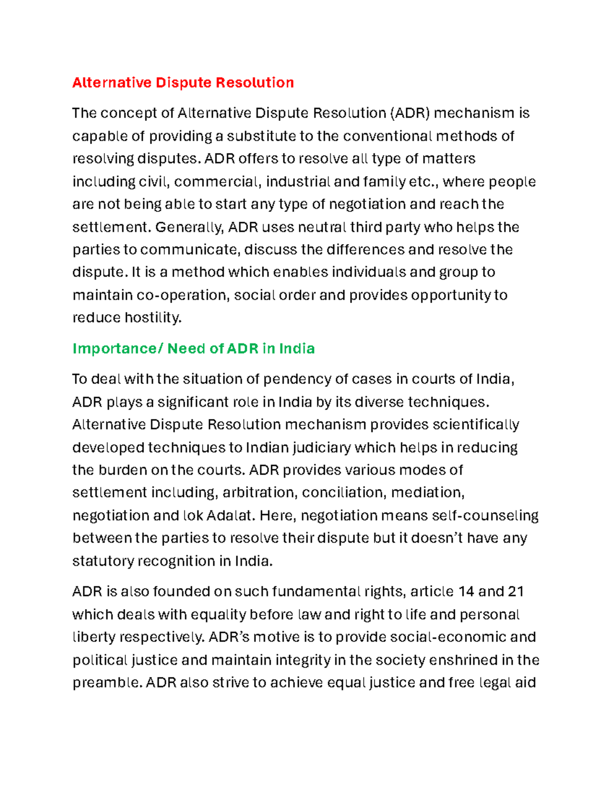 ADR unit 1st - Arbitration - Alternative Dispute Resolution The concept ...