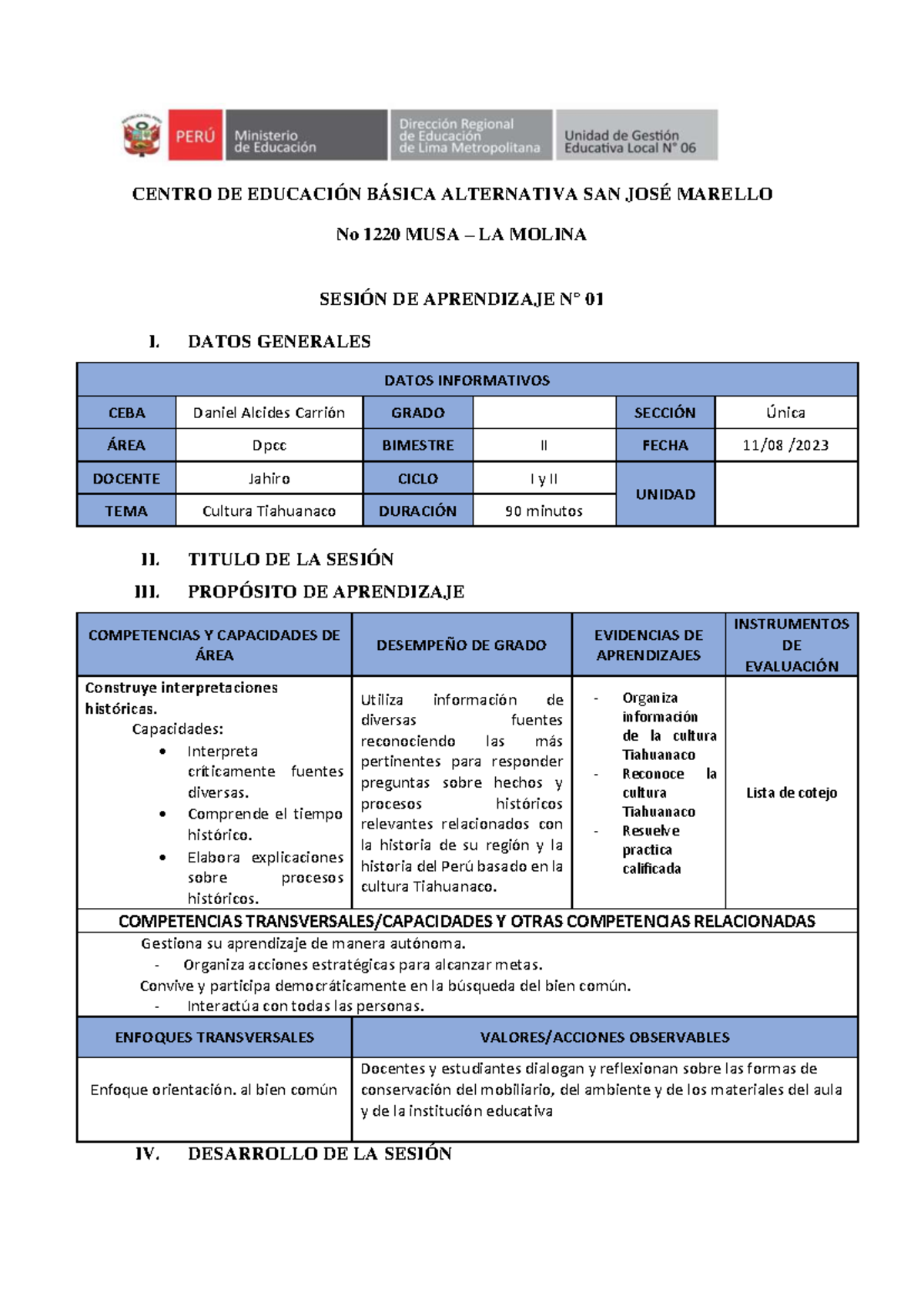 Sesiòn de la cultura Tiahuanaco - CENTRO DE EDUCACIÓN BÁSICA ...