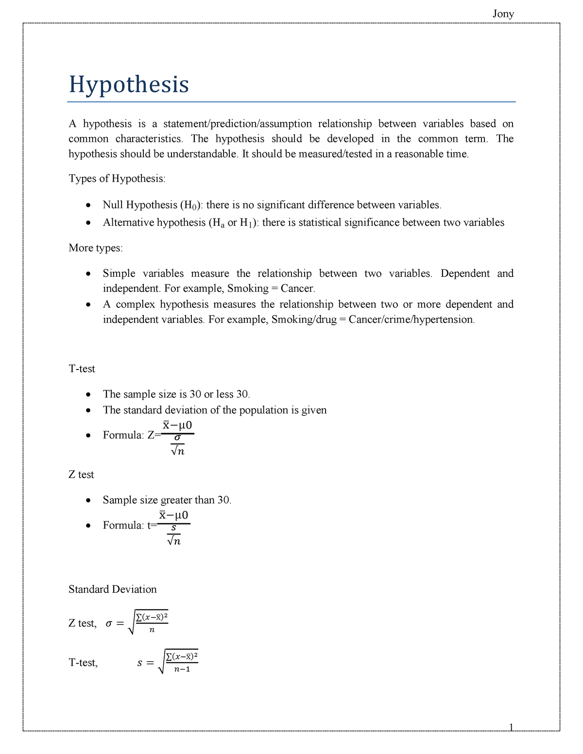 hypothesis formulation in brm