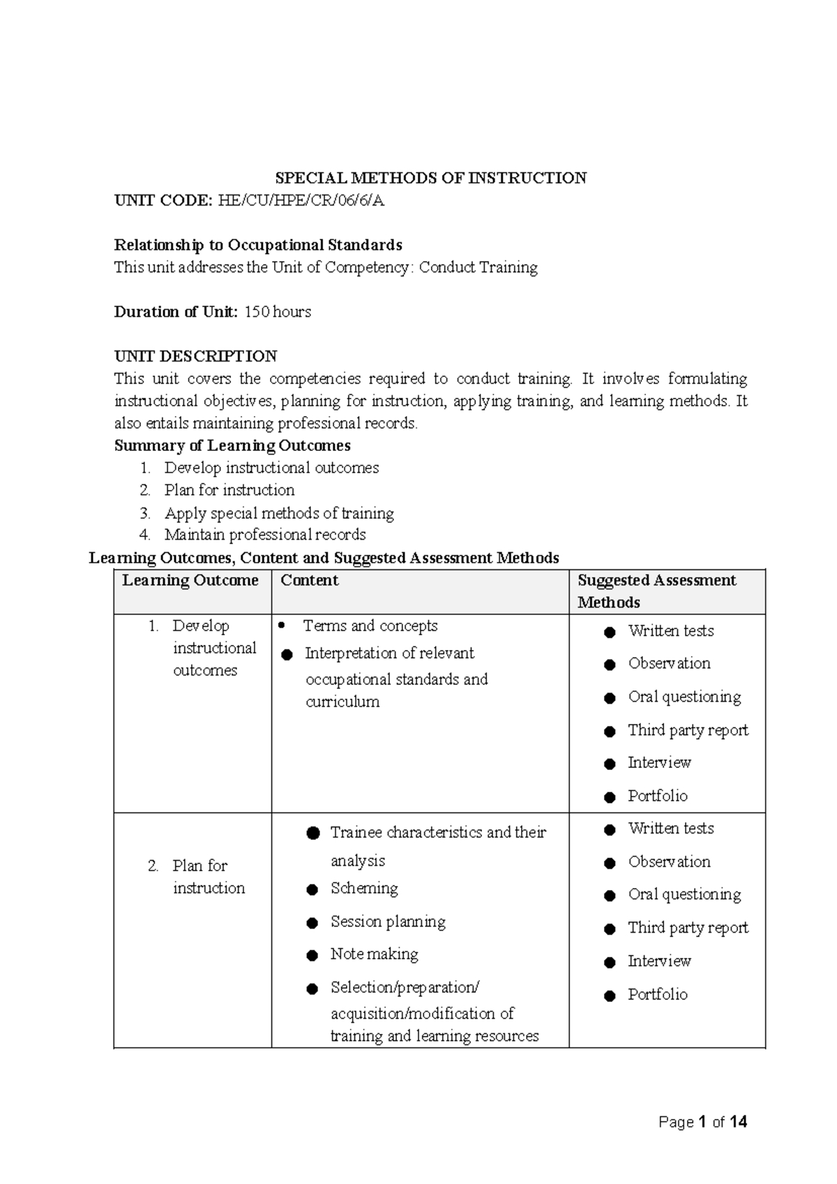 Curriculum AND OS FOR Teaching Methods - SPECIAL METHODS OF INSTRUCTION ...