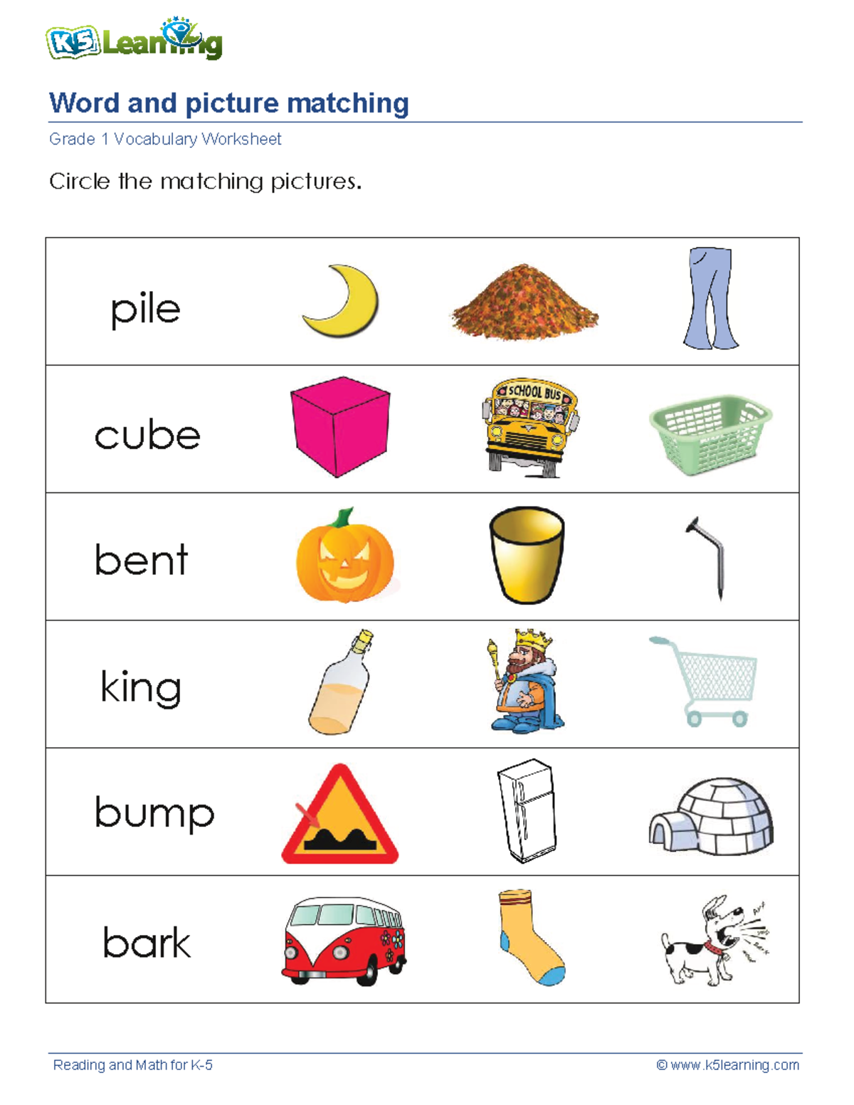 Grade 1 match words pictures 2 - Secondary Education - Circle the ...