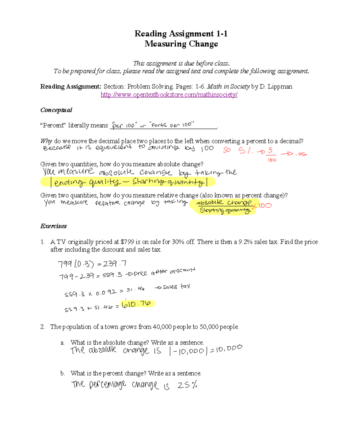 reading assignment meaning