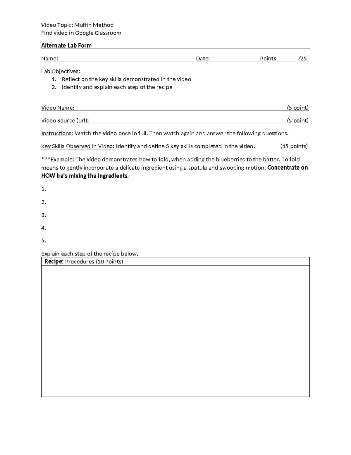 Alternate Lab Form - Muffin Method - Video Topic: Muffin Method Find ...