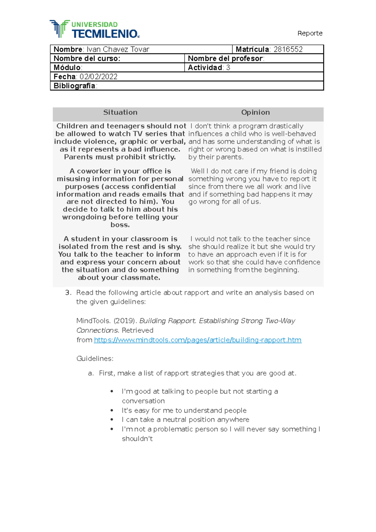 Act 3 ingles - tarea - Reporte Nombre: Ivan Chavez Tovar Matrícula ...