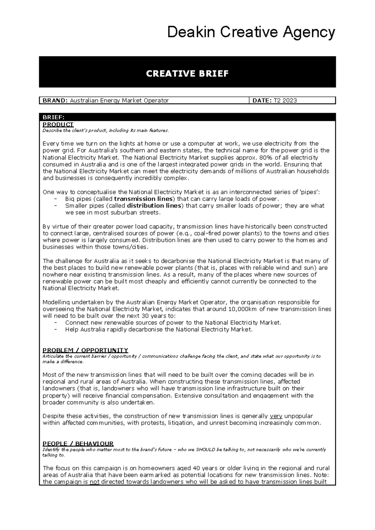 Assignment 1 and 2 - Creative brief - Deakin Creative Agency BRAND ...