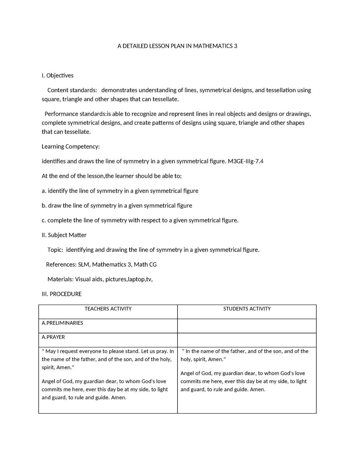 DLP-MATH-3 - Lesson Plan - A DETAILED LESSON PLAN IN MATHEMATICS 3 I ...