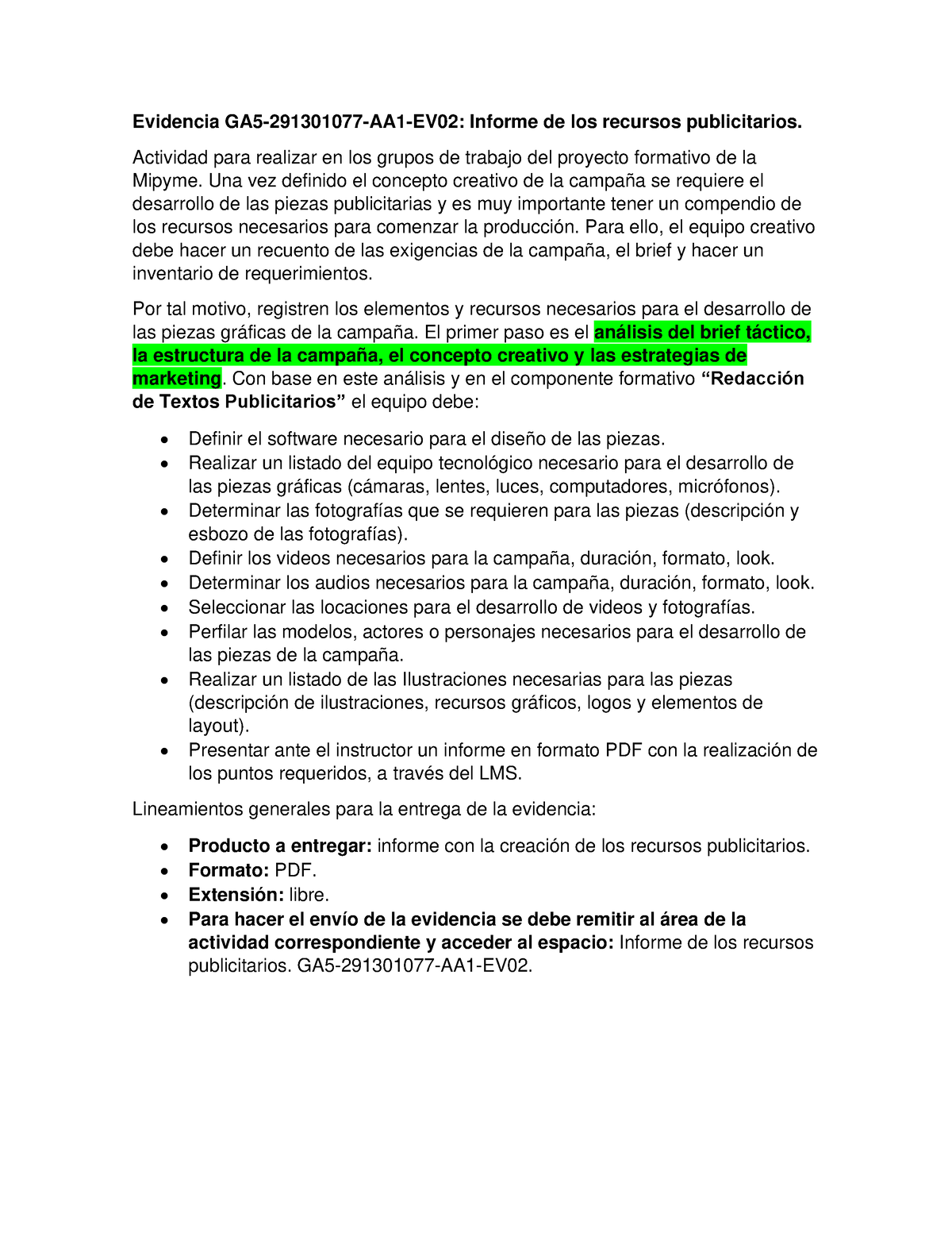 Evidencia Ga5 02 Informe Recursos Publicitarios Evidencia Ga5 291301077 Aa1 Ev02 Informe De