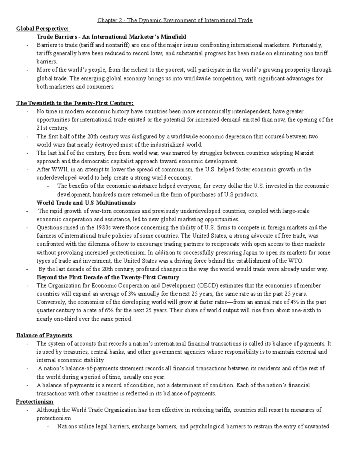 Chapter 2 - Chapter 2 - The Dynamic Environment of International Trade ...