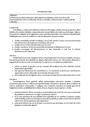 Evaluación del Perfil CASIC - ENTREVISTA CASIC Objetivo: Determinar  (evaluar) el impacto del - Studocu