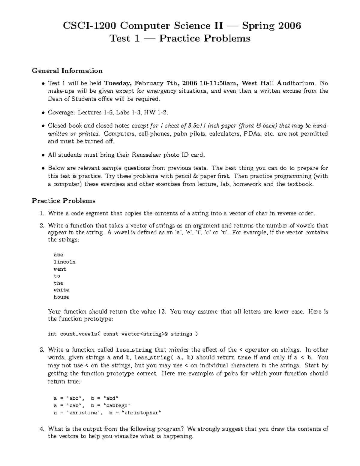 CS2 Practice S06 x1 - CSCI-1200 Computer Science II — Spring 2006 Test ...