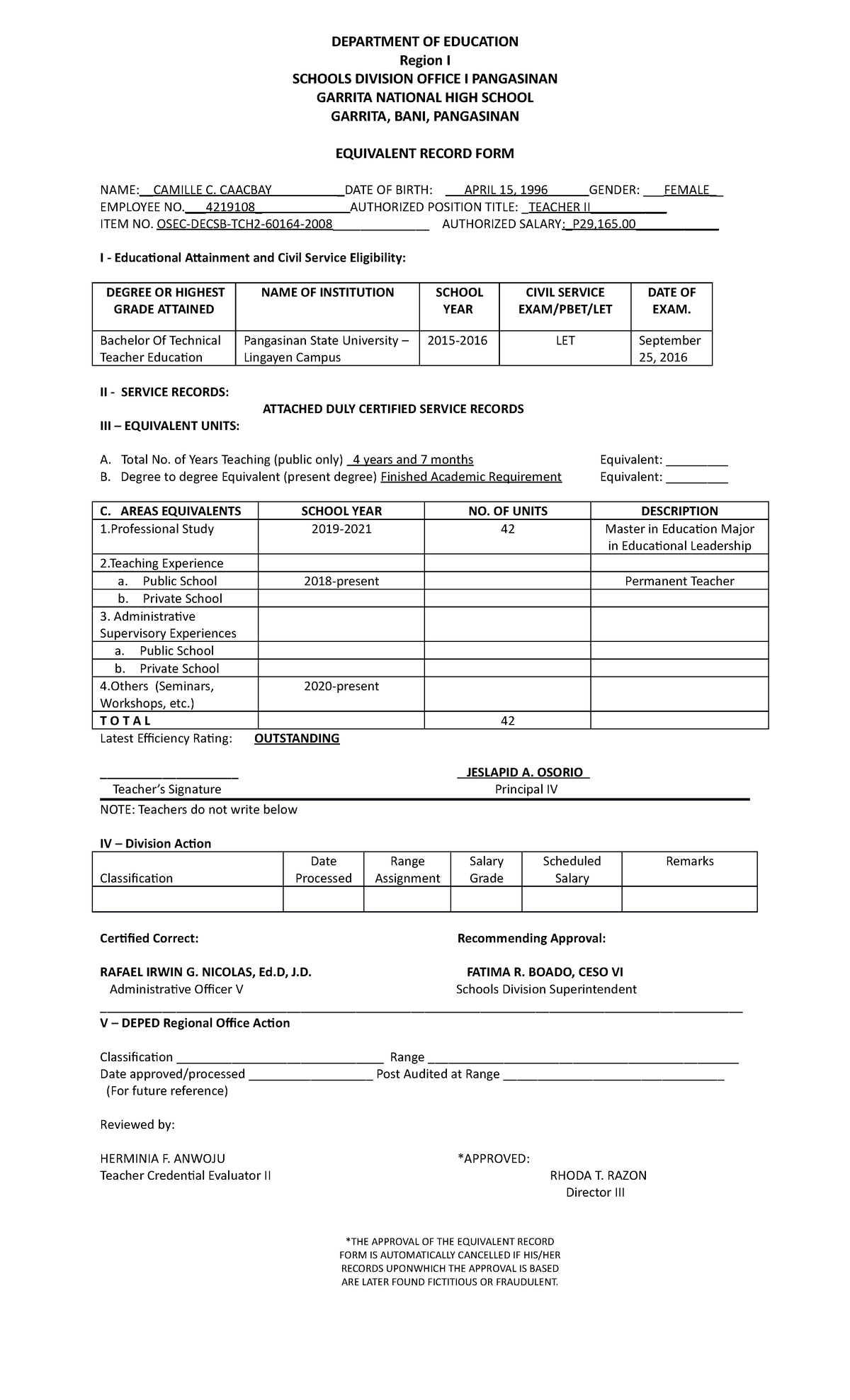 ERF-FORM - sgetsftg - DEPARTMENT OF EDUCATION Region I SCHOOLS DIVISION ...