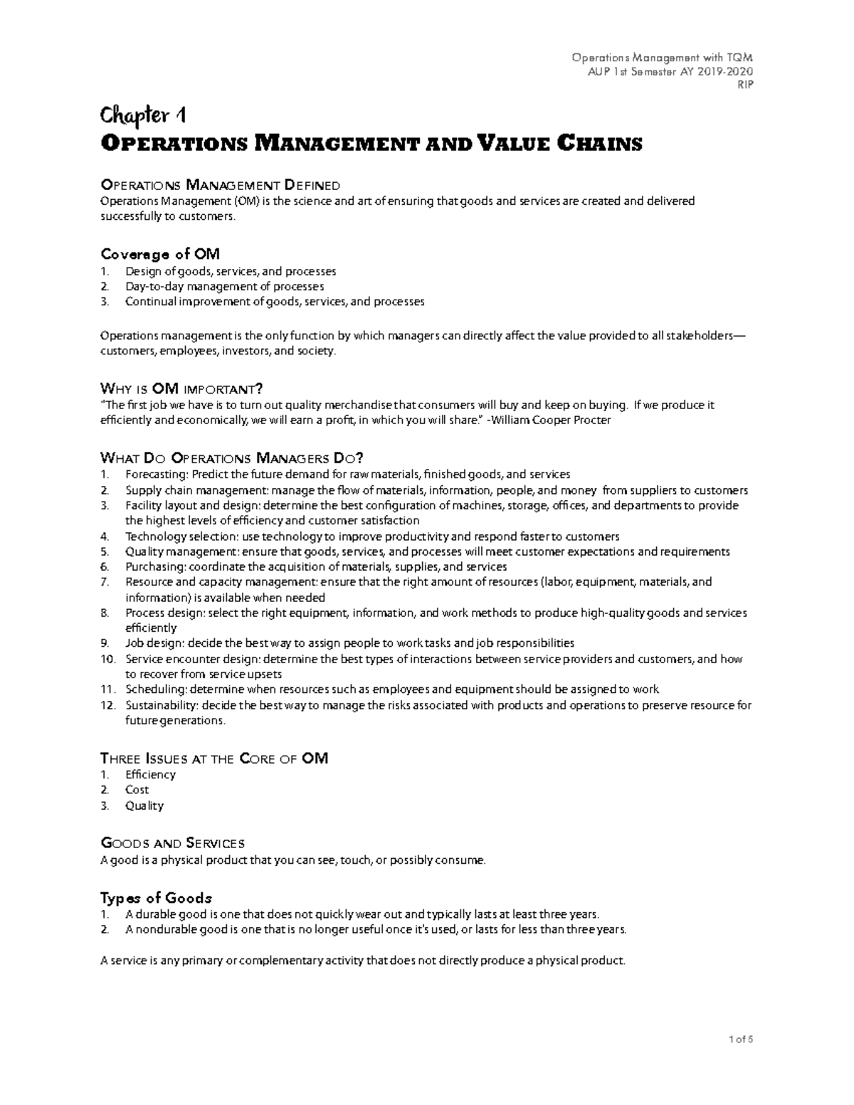 231 Chapter 1 Operations Management and Value Chains AUP 1st