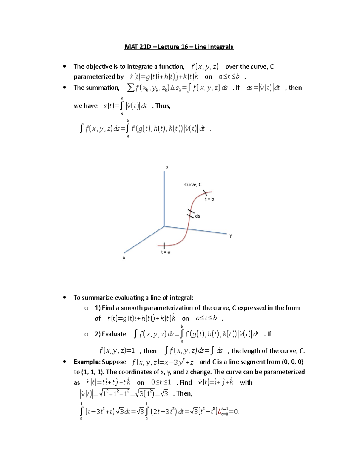 MAT 21D Lecture 16 Line Integrals MAT 21D Lecture 16 Line   Thumb 1200 1553 