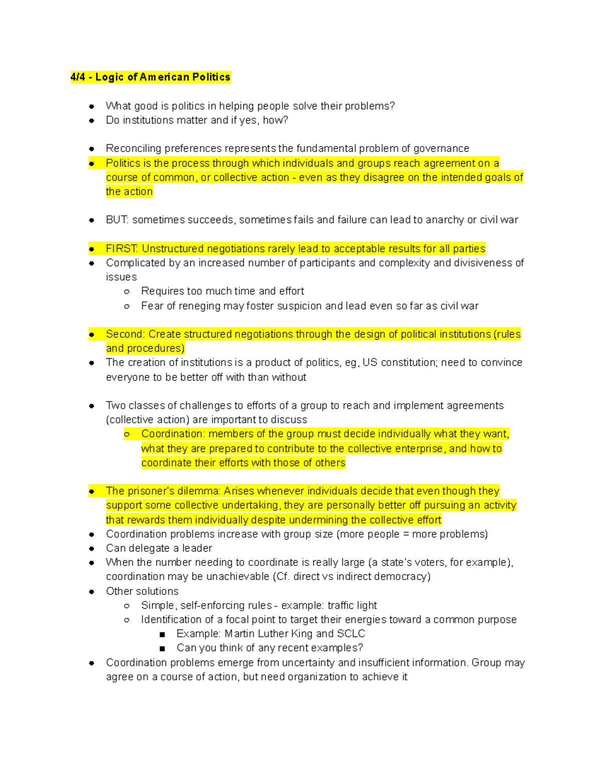 POL 1 notes - Google Docs - 4/4 - Logic of American Politics What good ...