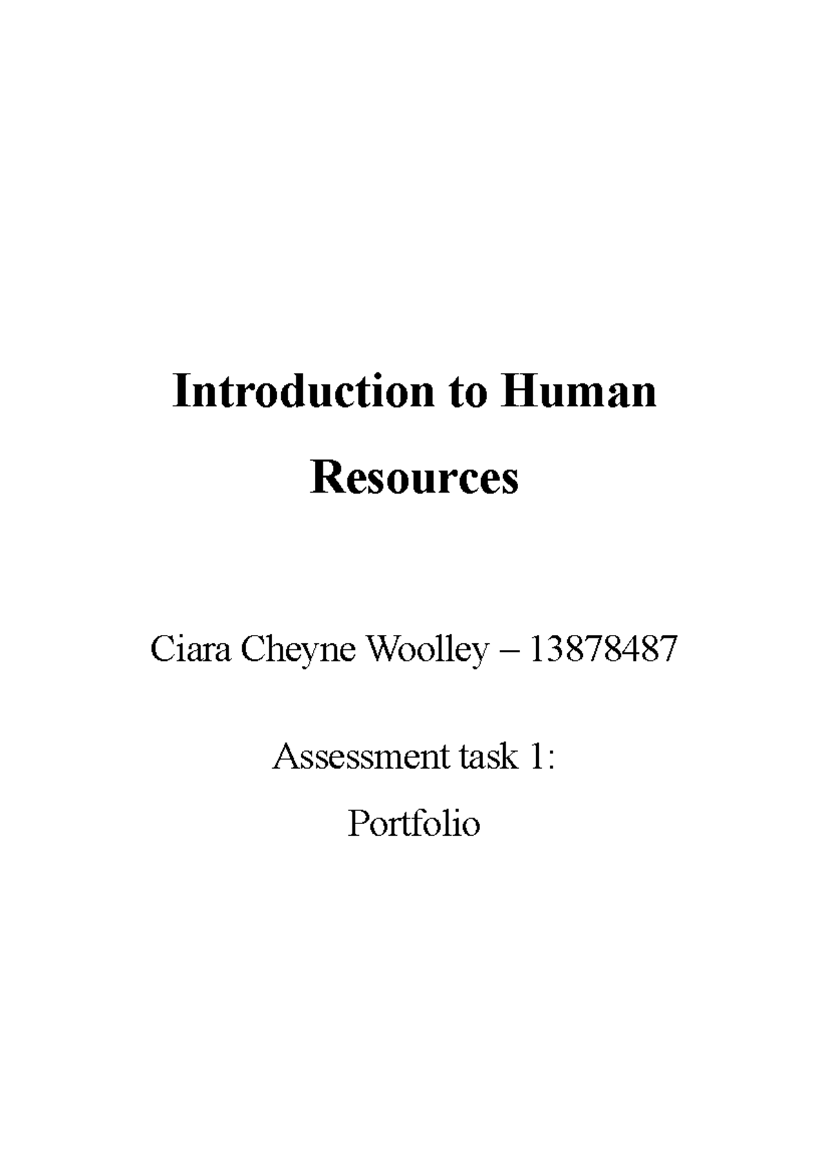 Introduction To Hrm 21555 Portfolio Introduction To Human Resources Ciara Cheyne Woolley 2423