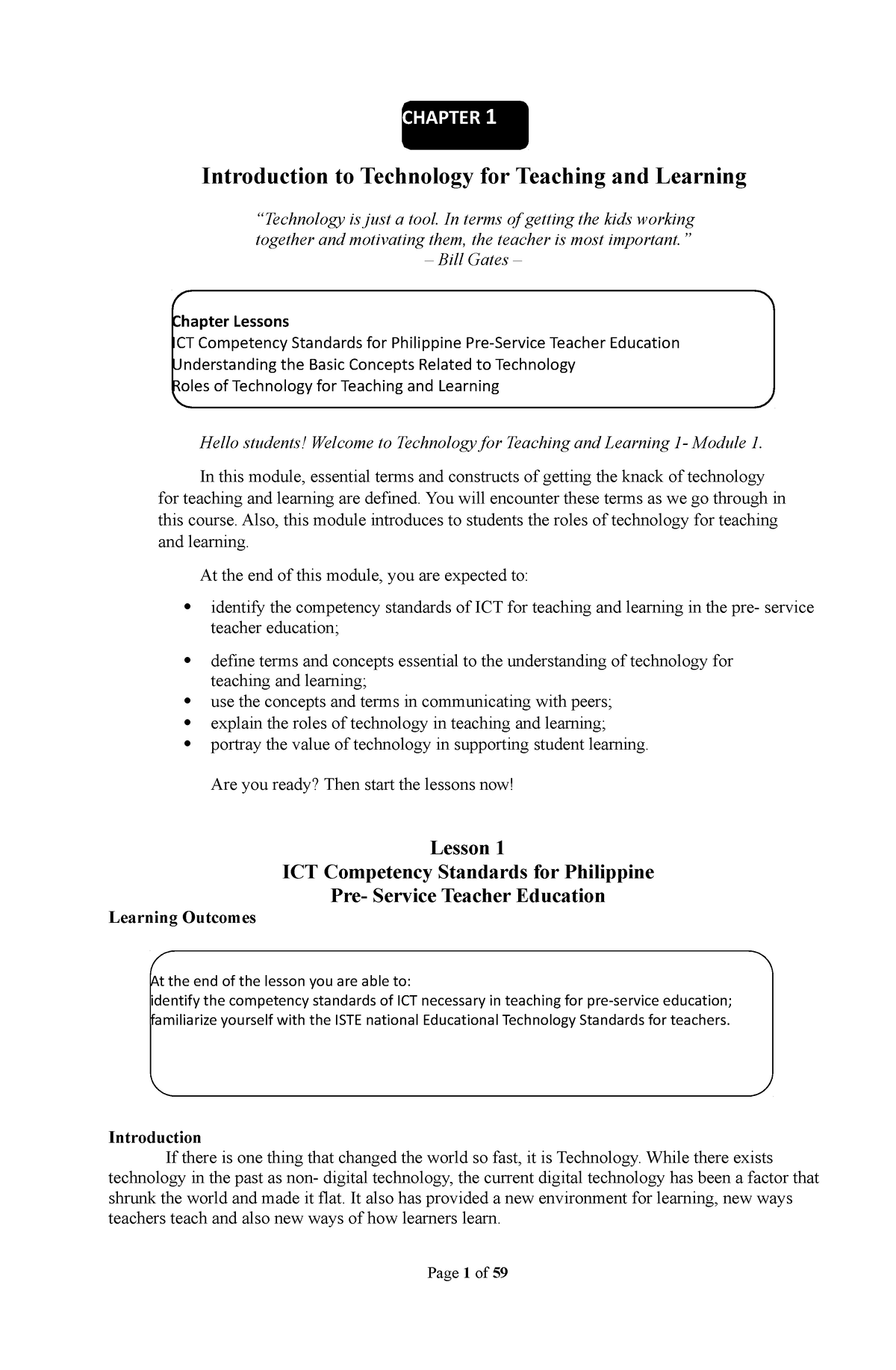 Educ-TTL1 - Module For EDUC TTL-1. - Chapter Lessons ICT Competency ...