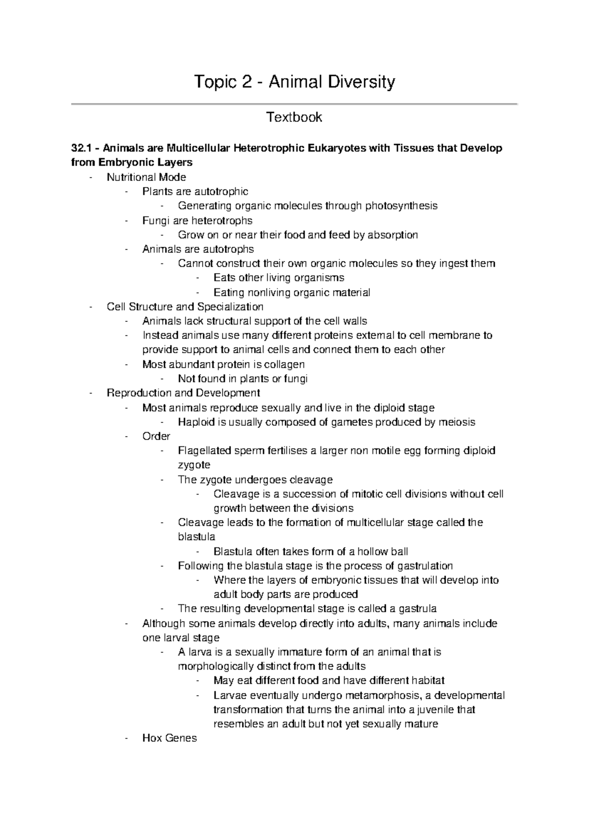 Topic 2 - Animal Diversity - Topic 2 - Animal Diversity Textbook 32 ...
