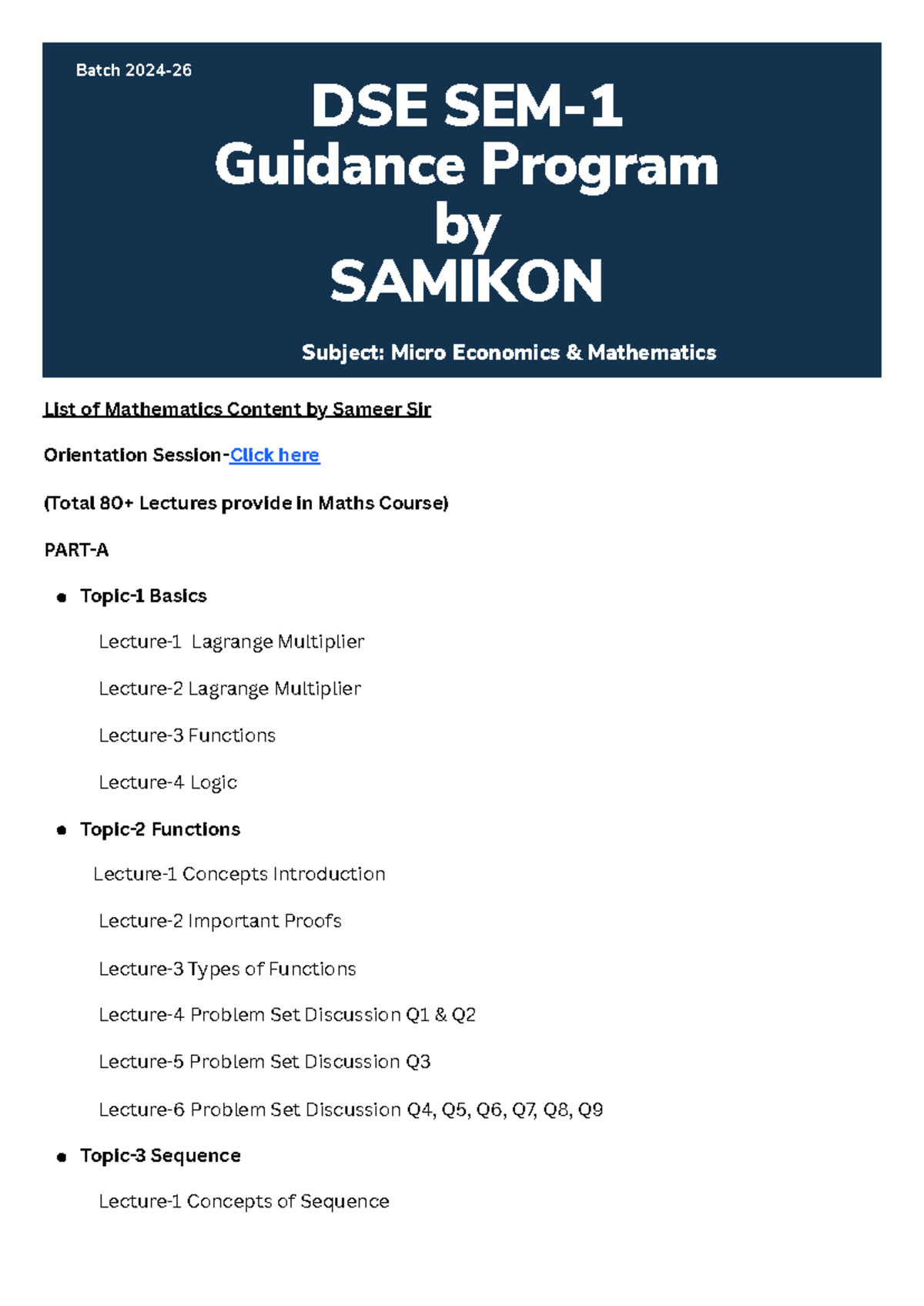 DSE Sem-1 Maths Content Lists - List of Mathematics Content by Sameer ...