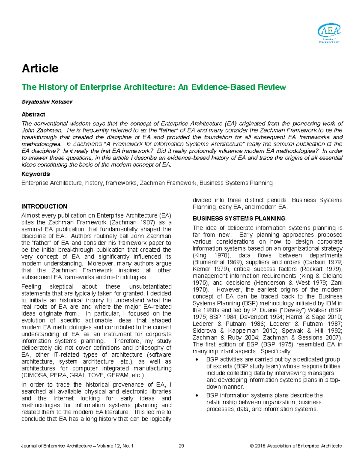 Kotusev, S., 1986. The history of enterprise architecture An evidence ...