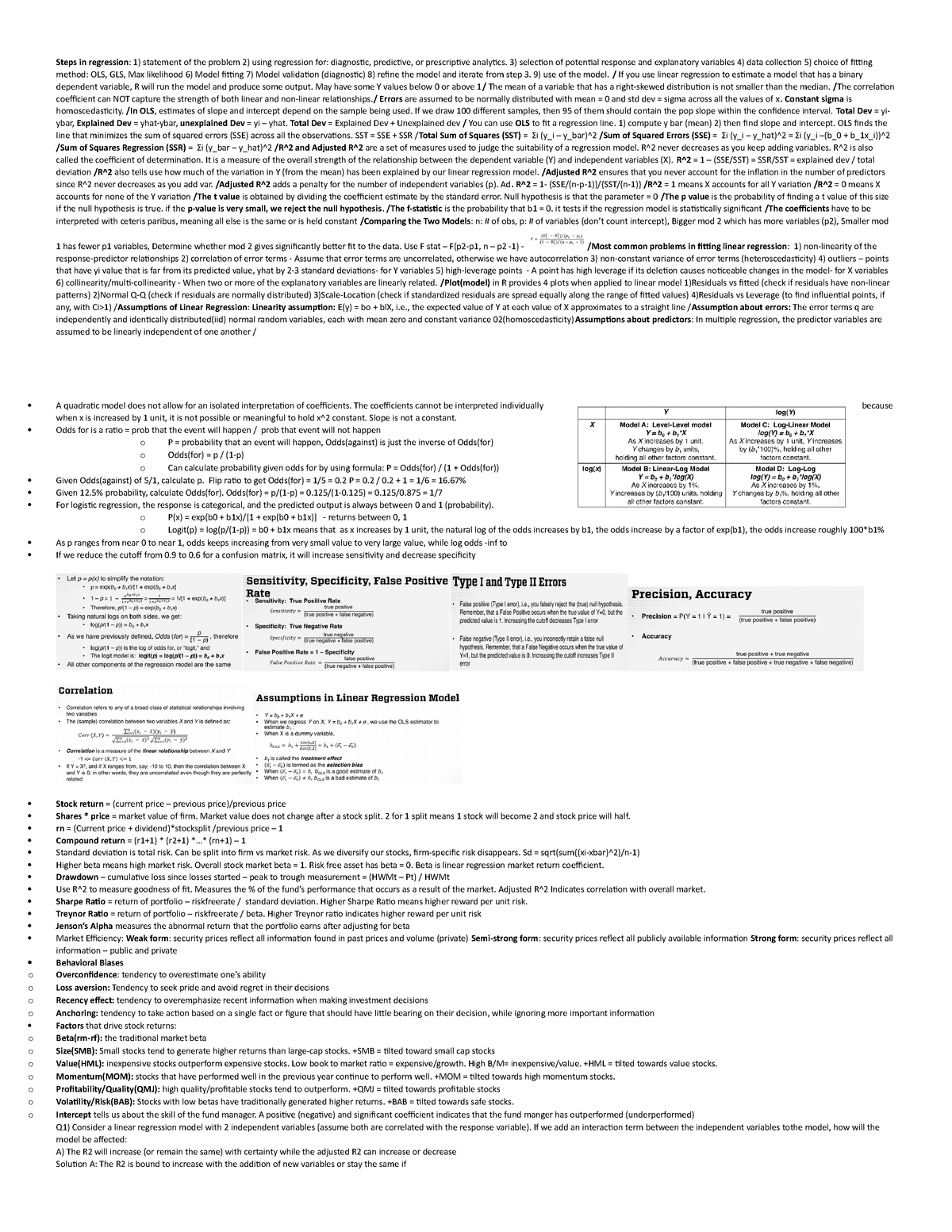 Midterm Cheatsheet Cheat Sheet Steps In Regression 1 Statement Of The Problem 2 Using Studocu