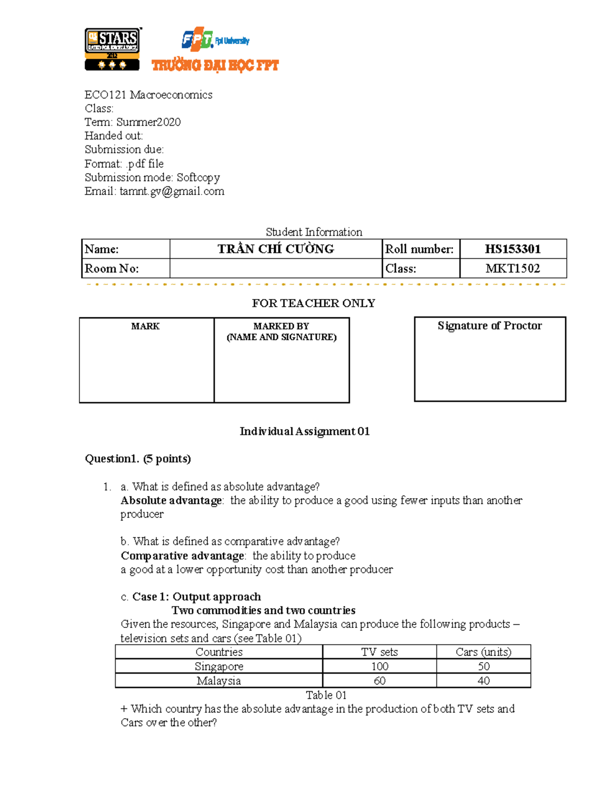 ECO121 Tran Chi Cuong HS153301 Individual Assignment 1 - ECO121 ...