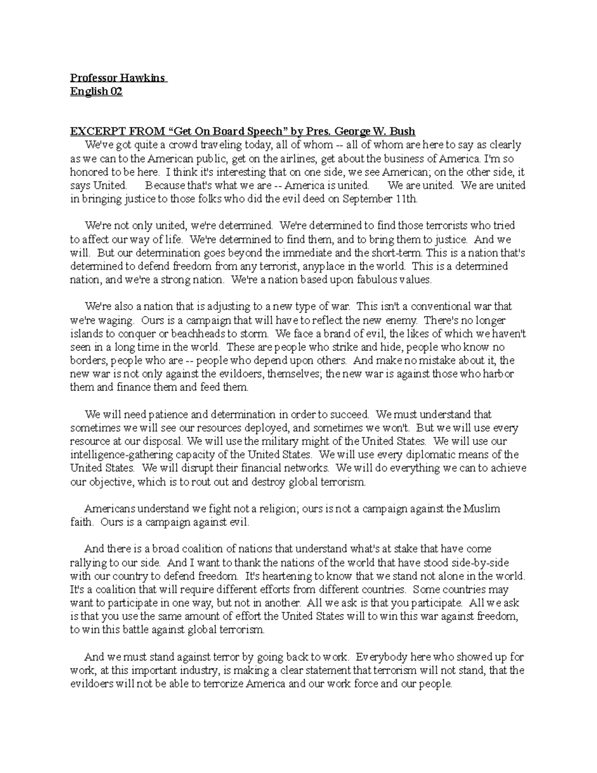 Midterm Speech Analysis Answer Prep Professor Hawkins English 02