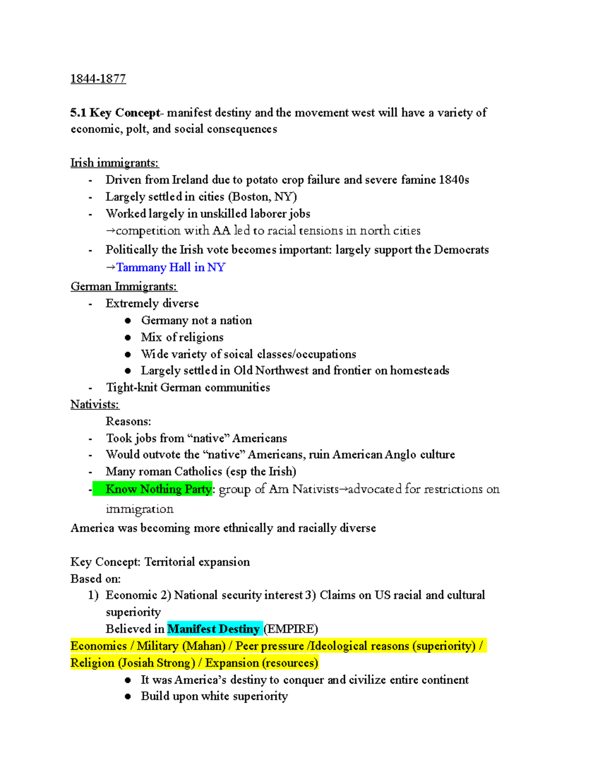 Unit 5 Apush Review - 1844- 5 Key Concept- Manifest Destiny And The ...