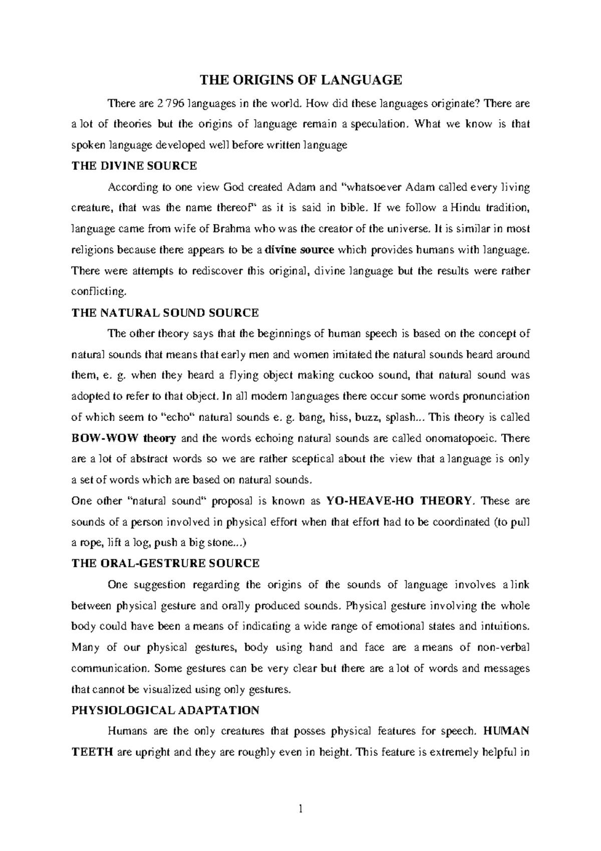 THE Origins OF Language - 1 THE ORIGINS OF LANGUAGE There are 2 796 ...