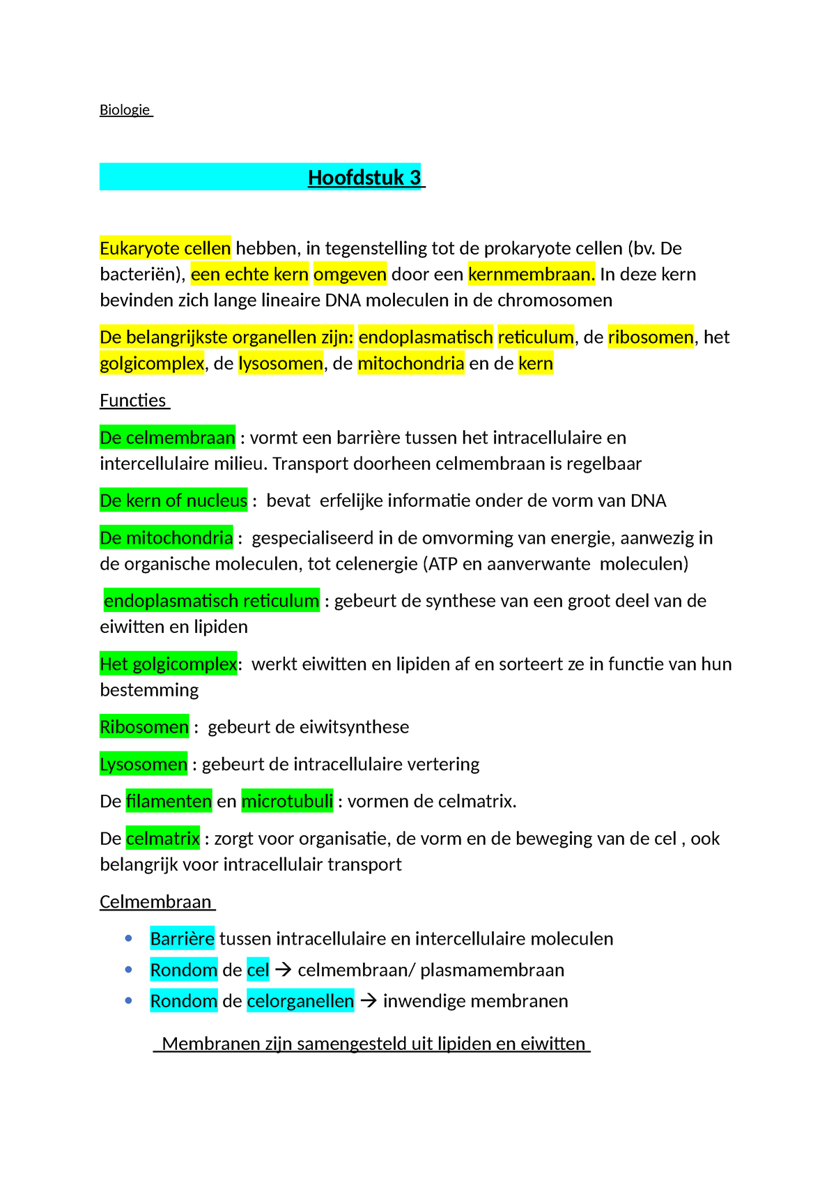 Korte Samenvatting Bio Hoofdstuk 3 - Biologie Hoofdstuk 3 Eukaryote ...