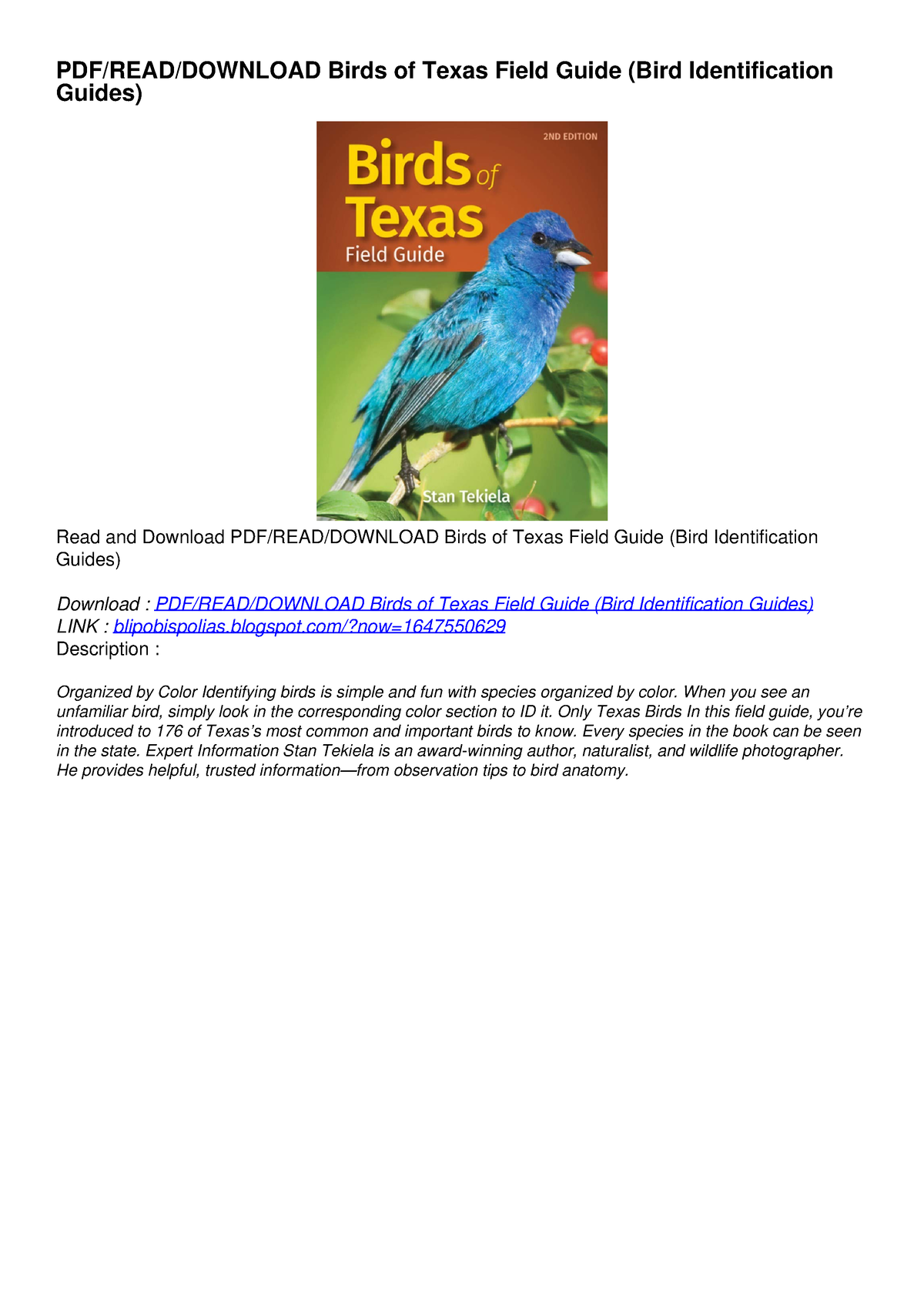 Pdf Read Download Birds Of Texas Field Guide (bird Identification 