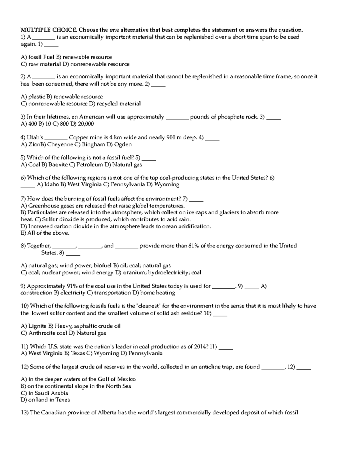 Ch 23 Review Sheet   MULTIPLE CHOICE Choose The One Alternative That