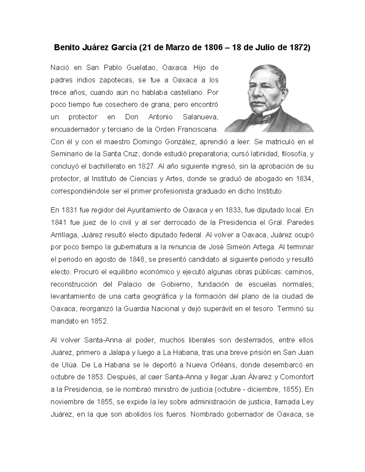 Benito Juárez García Biografía - Benito Juárez García (21 De Marzo De ...