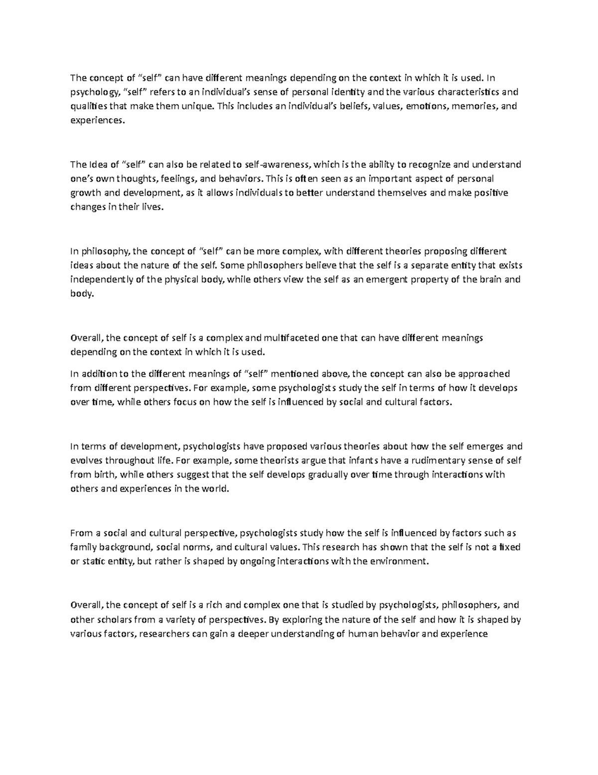 ( Understanding THE SELF - The concept of “self” can have different ...