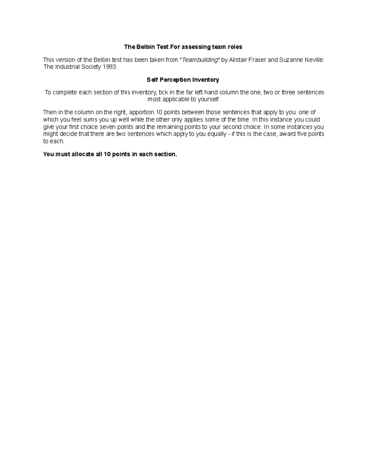 Belbin test Careers - jefbeubifbwid - The Belbin Test For assessing ...