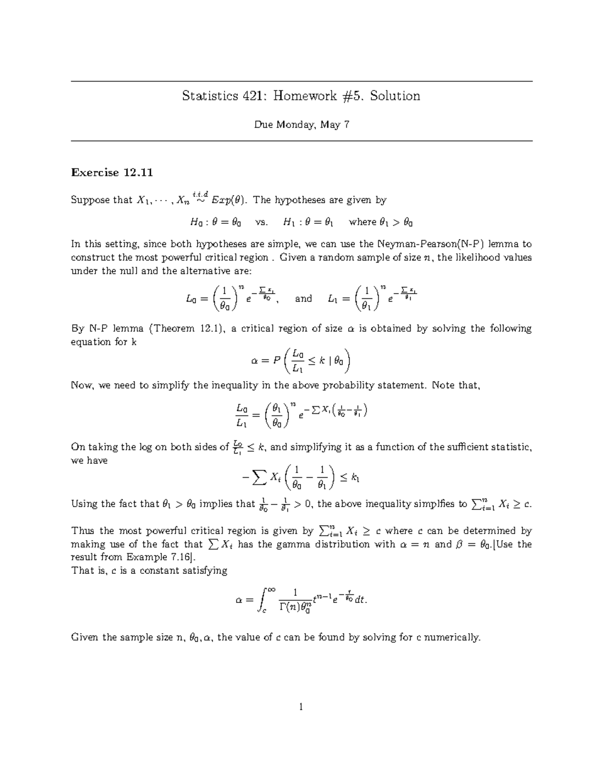 Copy of likelihood ratio test - unknown 2 - Statistics 421: Homework #5 ...