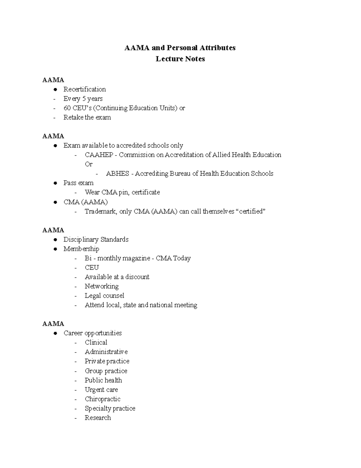 AAMA Lecture Notes AAMA and Personal Attributes Lecture Notes AAMA