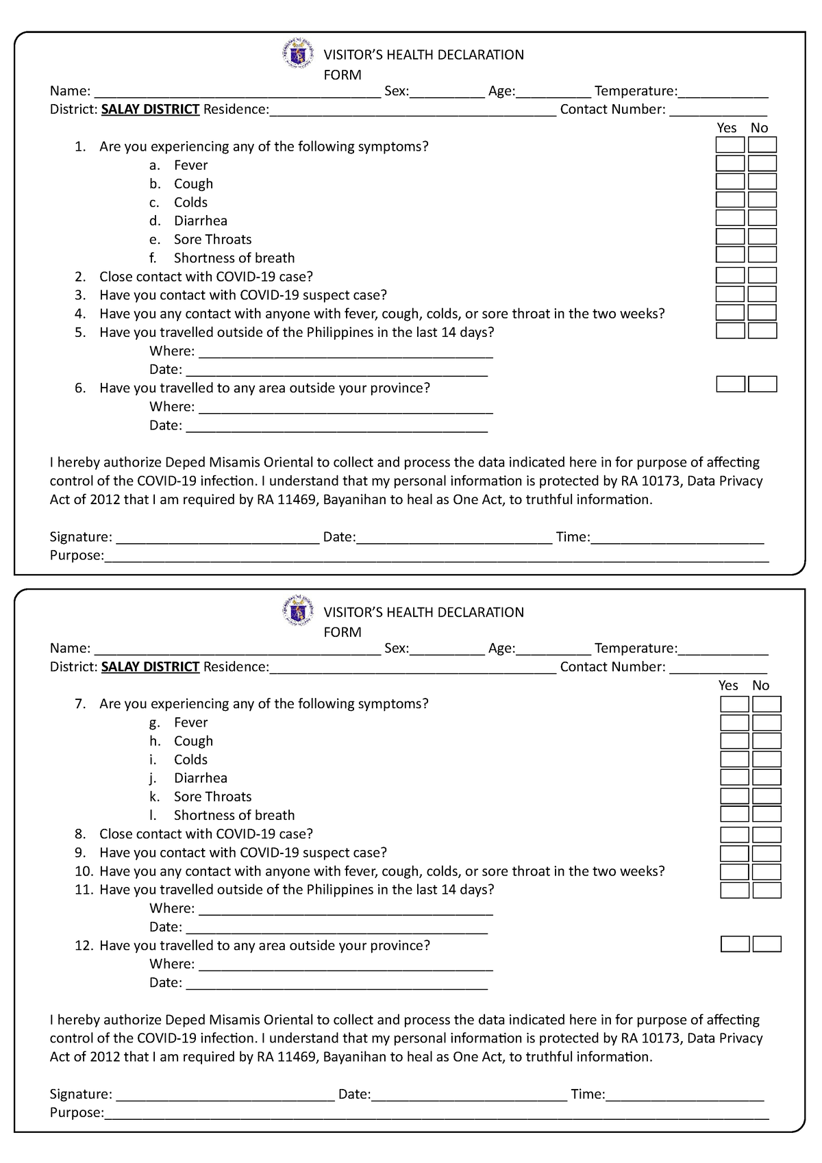 Health Declaration Form - Could you make it more descriptive - Name ...