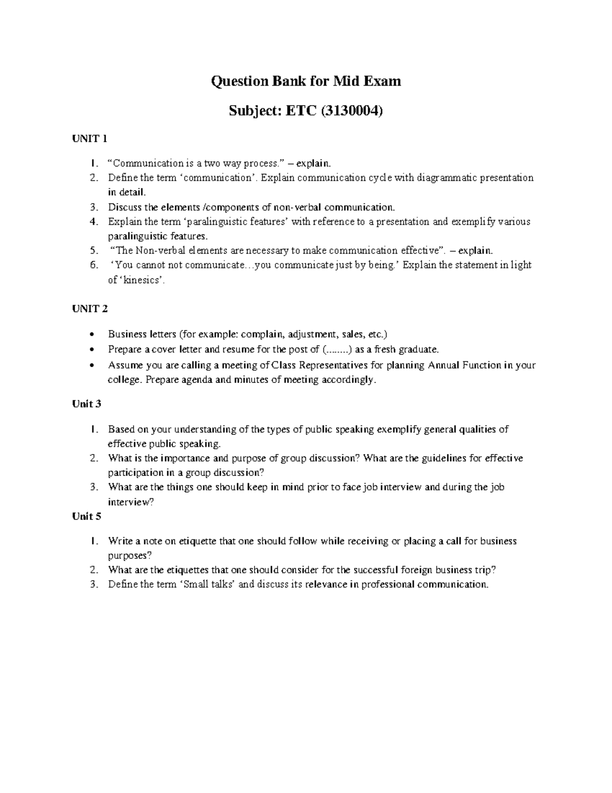 Question Bank ” explain. Define the term Explain