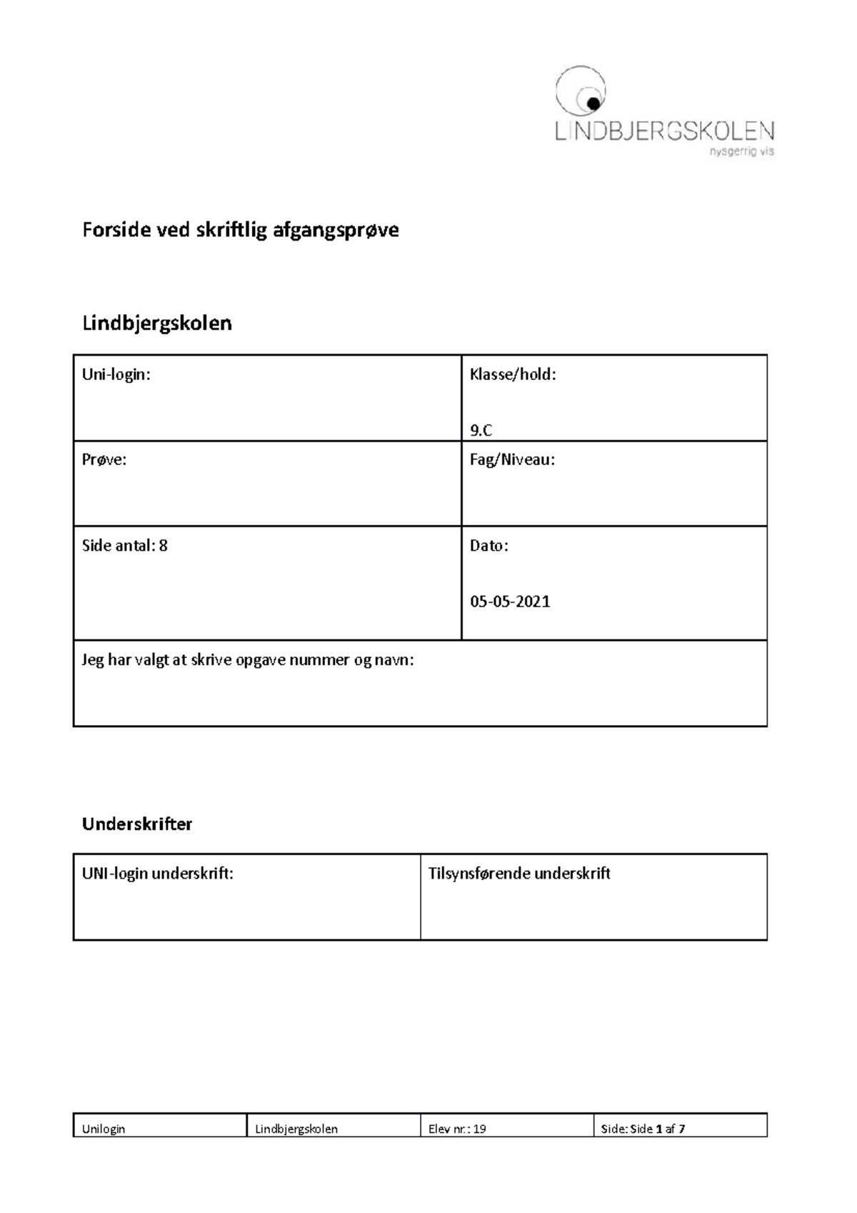 Matematik Fp9 Med Hjælpemidler - Forside Ved Skriftlig Afgangsprøve ...