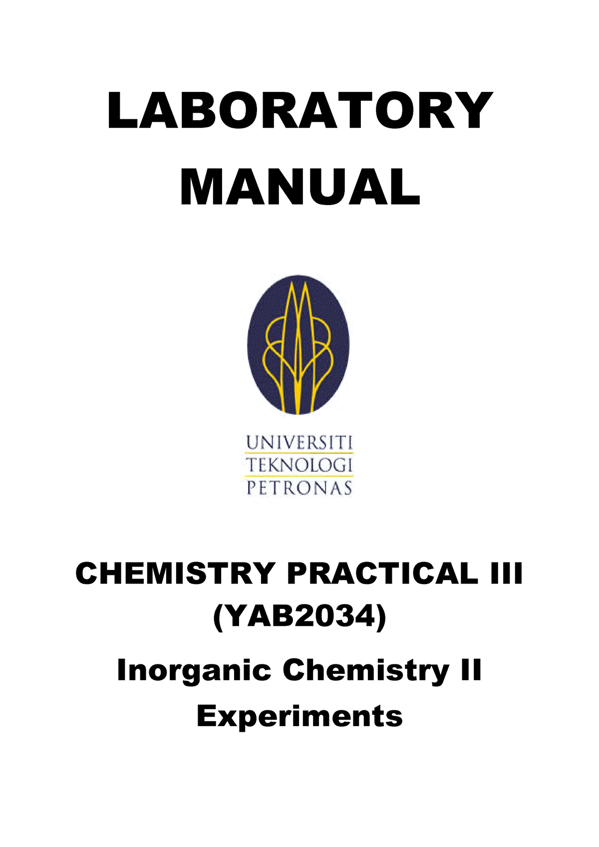 Lab Manual Chem Lab III Structure B-Inorganic Experiments - LABORATORY ...