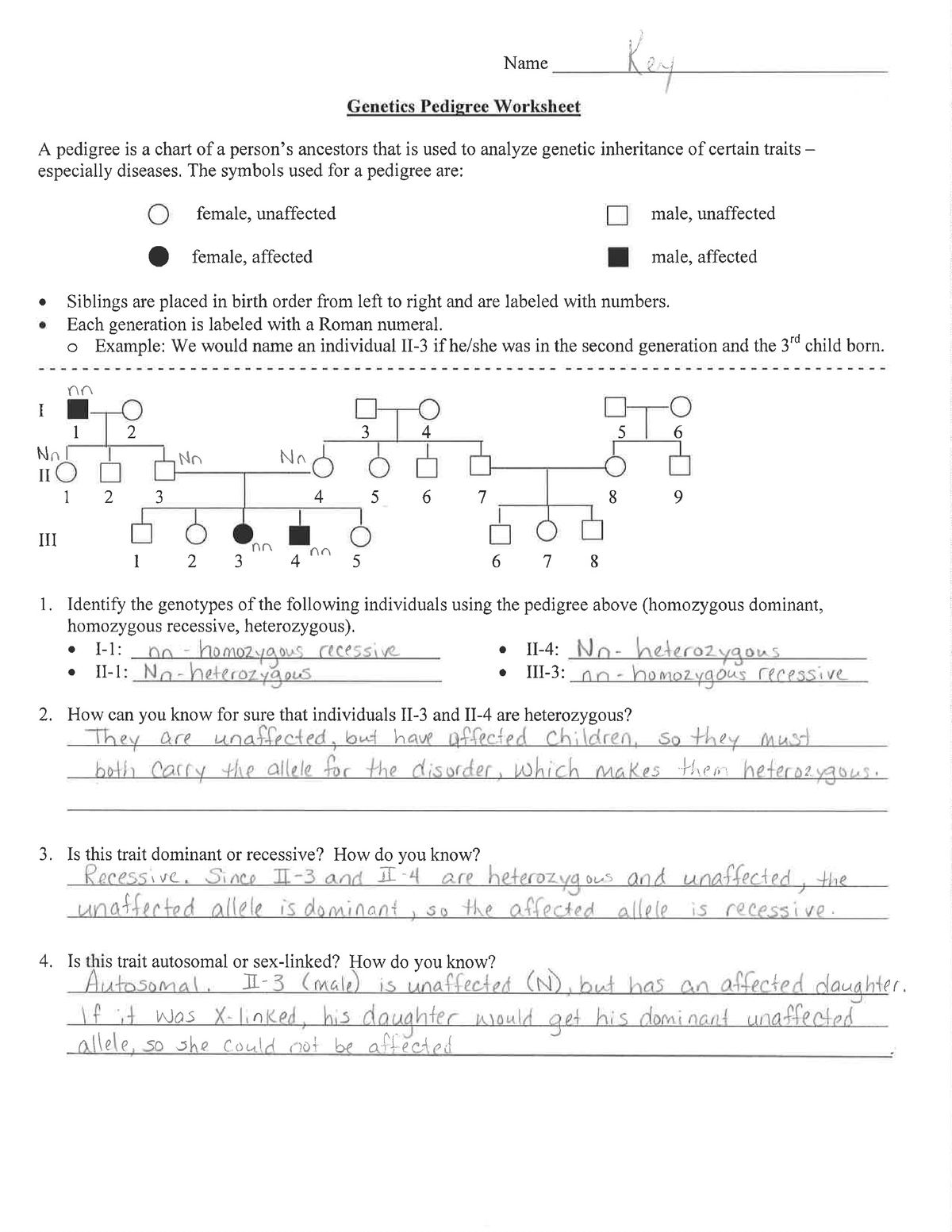 Genetics Pedigree Worksheet And Key BIOL 313 Studocu