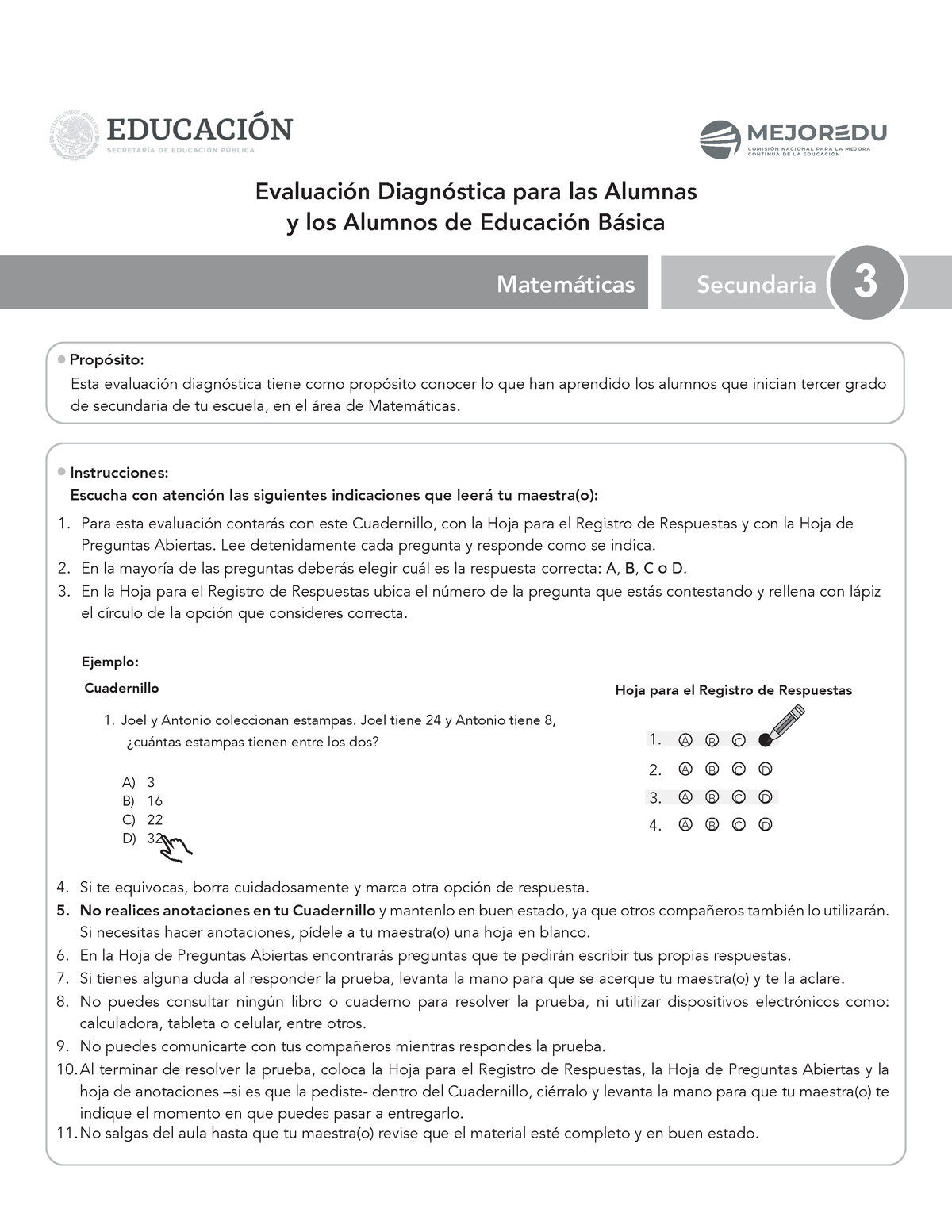 Examen Diagnostico Sec 3 Mat-2022 - Para Esta Evaluación Contarás Con ...