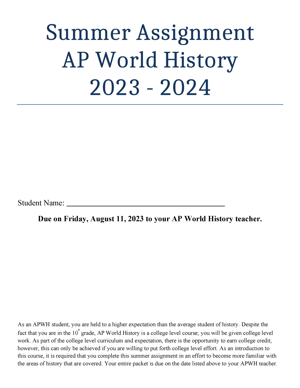 ap world history summer assignment 2023