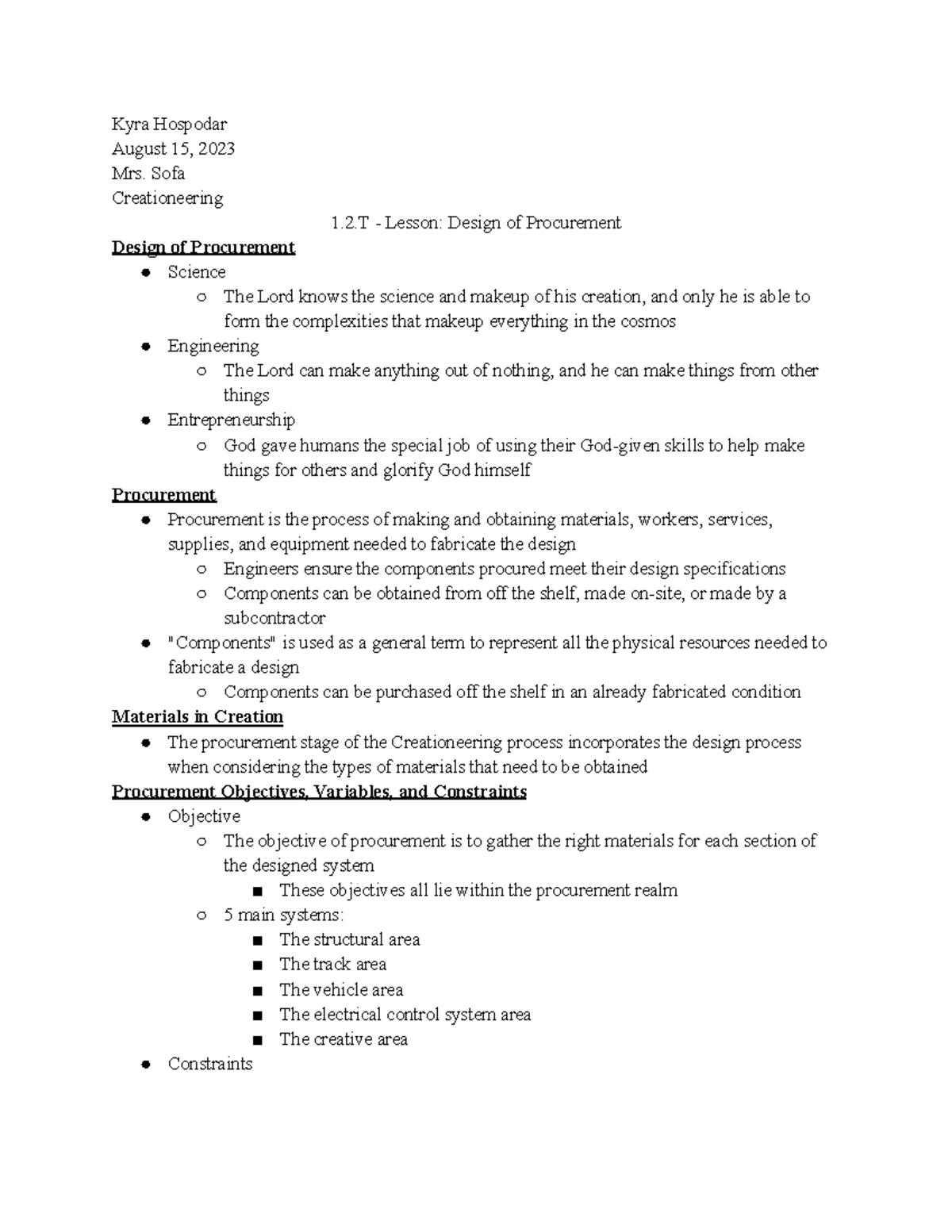 1.2.T - Lesson Design of Procurement - Kyra Hospodar August 15, 2023 ...