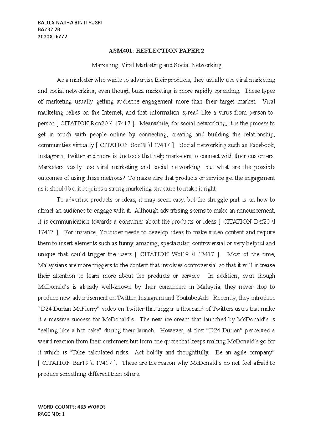 Balqisyusri BA232 2B 2020816772 Reflectionpaper 2 - BALQIS NAJIHA BINTI ...