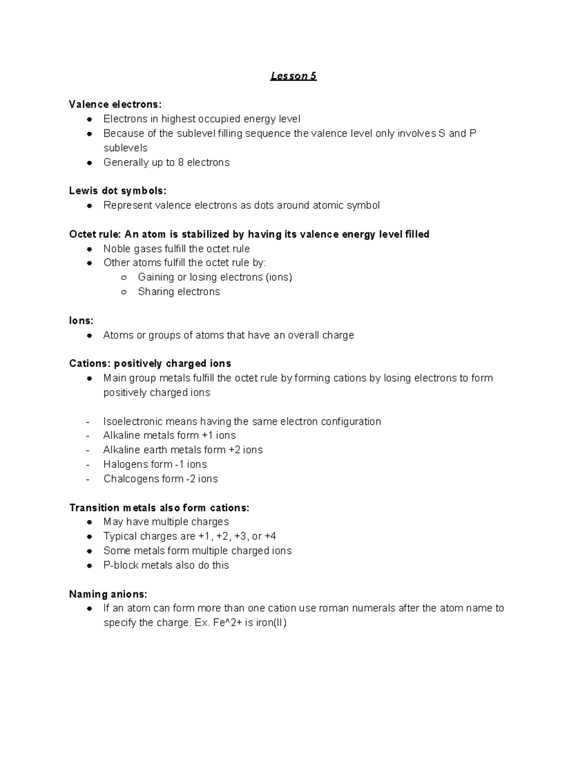 Chem1r03 lesson 5 - Lecture notes 5 - Lesson 5 Valence electrons ...