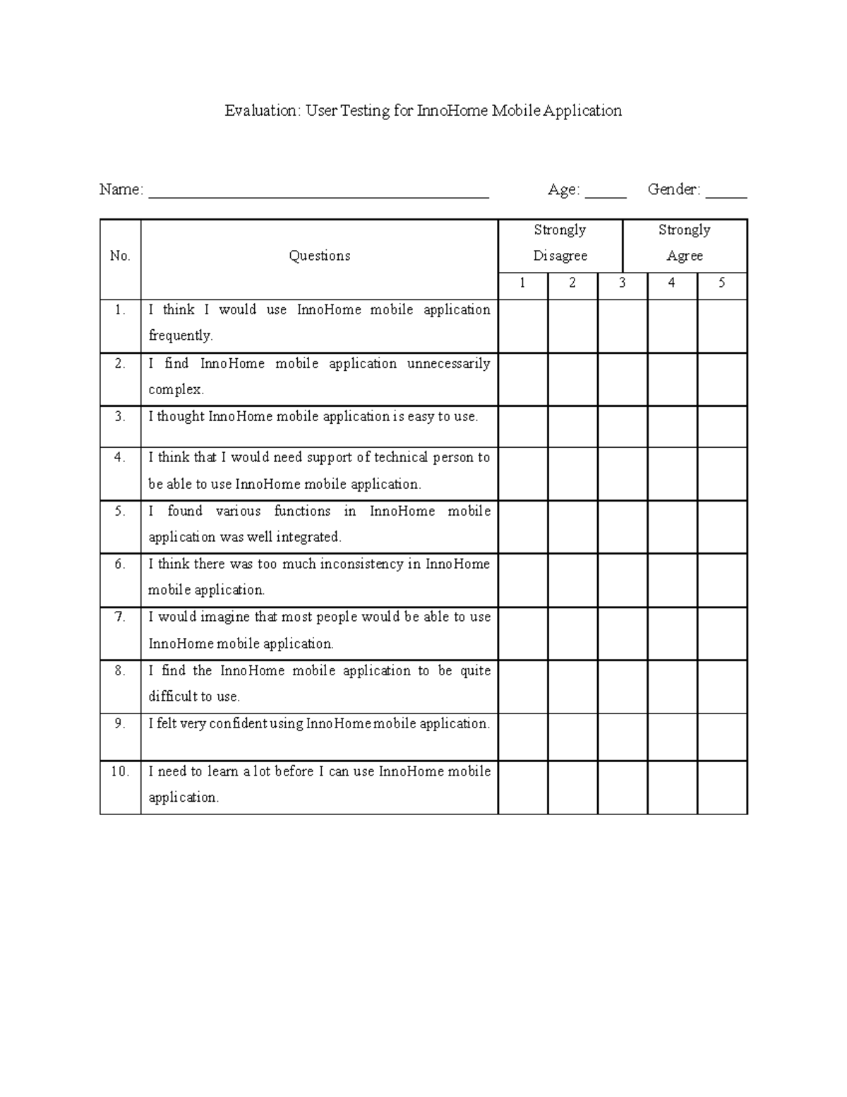 SUS Evaluation Form - Sus - Evaluation: User Testing for InnoHome ...