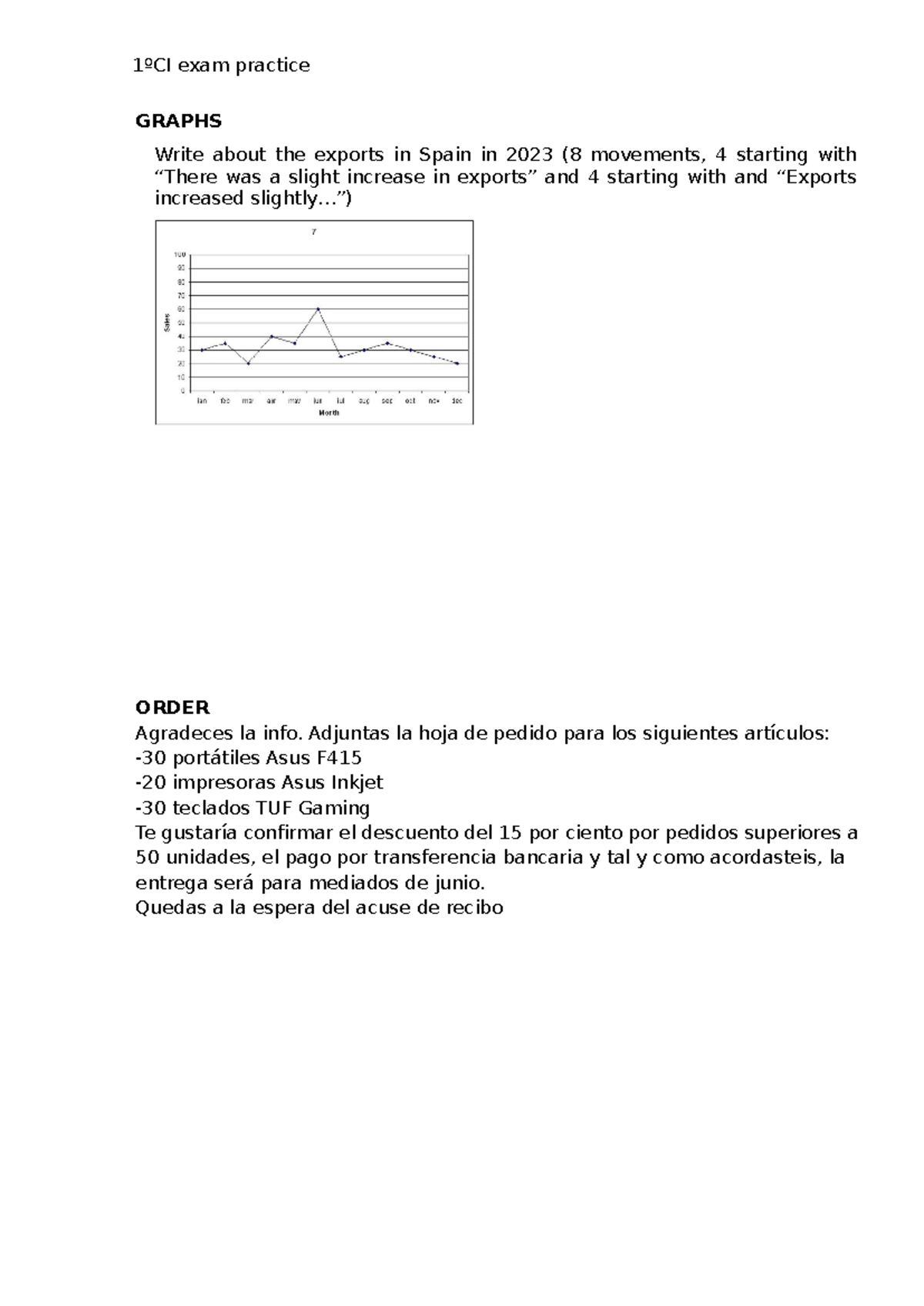 Exam practice graph, rephr, order - 1ºCI exam practice GRAPHS Write ...