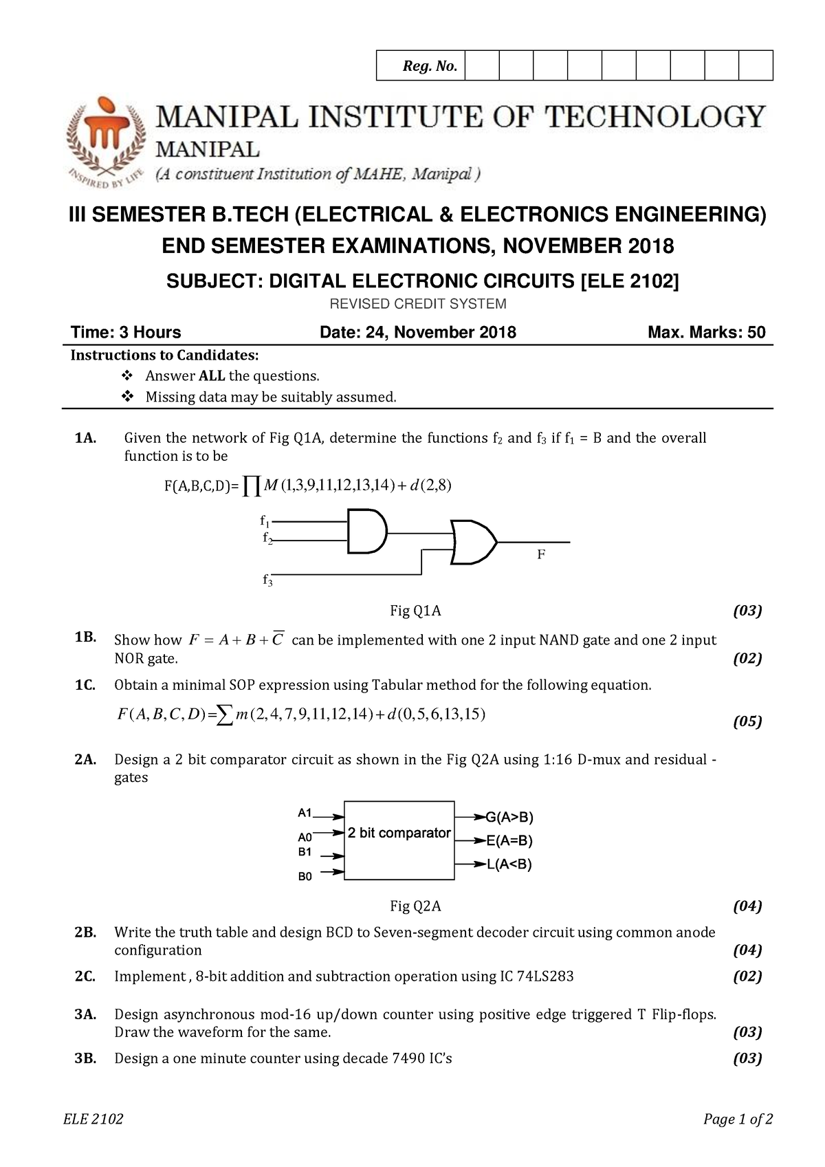 2018 Digital Electronic Circuits (ELE 2102) - ELE 2102 Page 1 Of 2 Reg ...